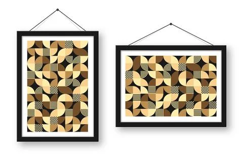 Picture frame with geometric trendy pattern, Bauhaus style. Modern background Stock Illustration
