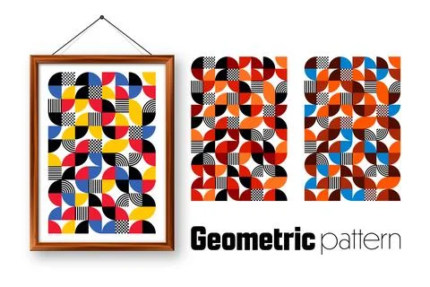 Picture frame with geometric trendy pattern, Bauhaus style. Modern background Stock Illustration