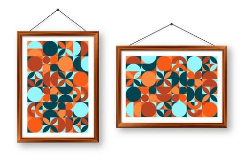 Picture frame with geometric trendy pattern, Bauhaus style. Modern background Illustrazione stock