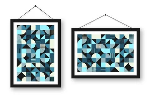 Picture frame with geometric trendy pattern, Bauhaus style. Modern background Stock Illustration
