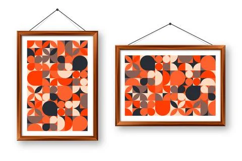 Picture frame with geometric trendy pattern, Bauhaus style. Modern background Stock Illustration