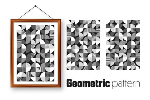 Picture frame with geometric trendy pattern, Bauhaus style. Modern background Stock Illustration