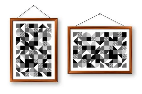 Picture frame with geometric trendy pattern. Modern background, simple elements Illustrazione stock