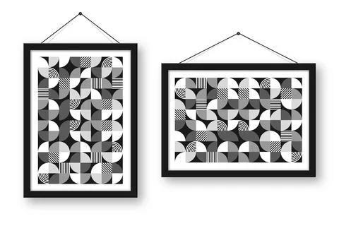 Picture frame with geometric trendy pattern. Modern background, simple elements Illustrazione stock