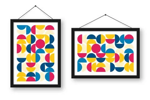 Picture frame with geometric trendy pattern. Modern background, simple elements Illustrazione stock