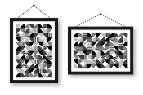 Picture frame with geometric trendy pattern. Modern background, simple elements Illustrazione stock