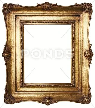 Picture Frame Gold with Clipping Path Isolated on a White Background Stock Photos