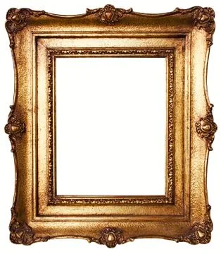 Picture Frame Gold with Clipping Path Isolated on a White Background Stock Photos