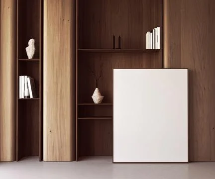 Picture frame in minimalism modern interior mockup template leaning against 스톡 일러스트