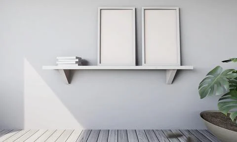 Picture frame mounted on the wall with flower vase Stock Illustration