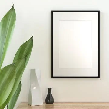 Picture frame mounted on the wall with flower vase Stock Illustration
