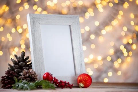 Picture frame with pine nuts christmas texture festive on pastel colours ba.. Stock Photos