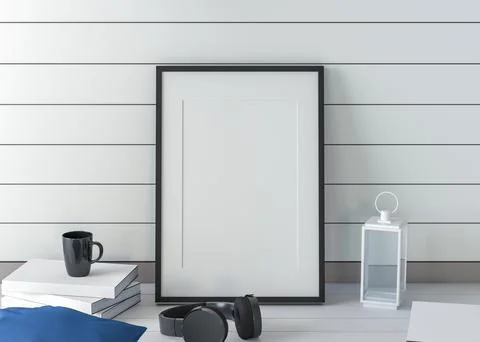 The picture frame is placed on the shelf in the office. Stock Illustration