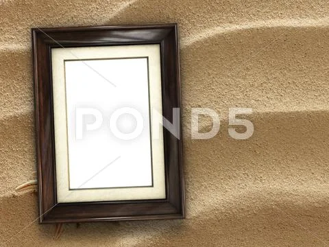 Picture frame on shells and sand background Stock Photos