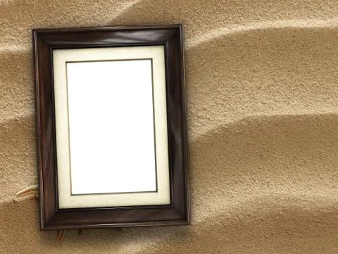 Picture frame on shells and sand background Stock Photos