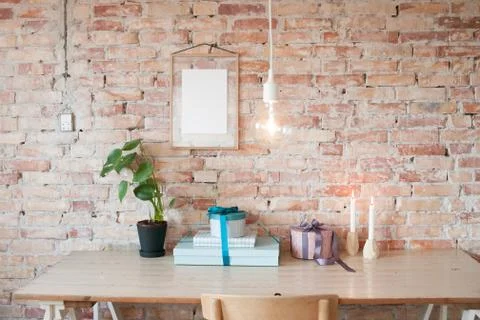 Picture frame on wall Foto stock