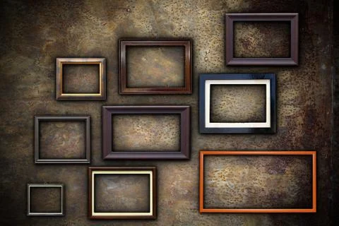 Picture frames on abstract rusty wall ready for your design Stock Photos