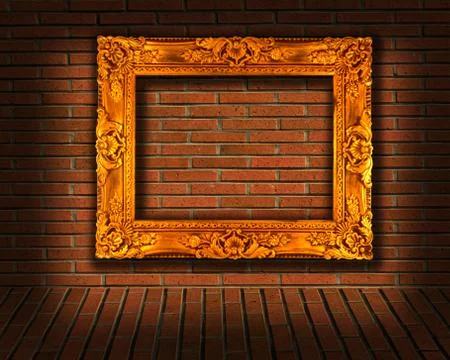 Picture frames on brick wall Stock Photos