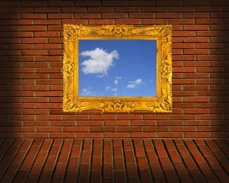 Picture frames on brick wall Stock Photos
