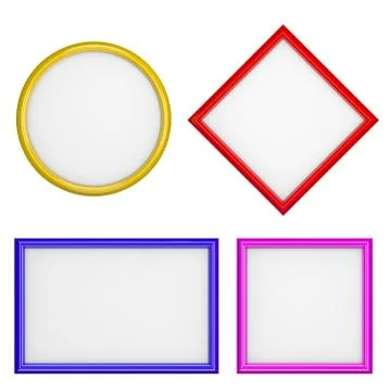 Picture Frames Different Shape Collection Isolated on White Background 3D Ill Illustrazione stock