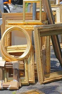 Picture Frames Empty Rustic Gold Picture Frames at Flea Market Copyright: ... Stock Photos
