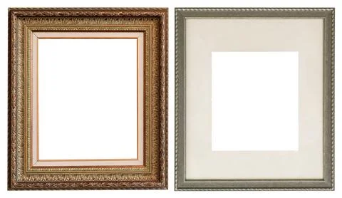 Picture frames isolated on white background set antique gilded gold silver 스톡 사진