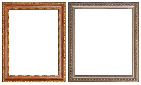 Picture frames isolated on white background set antique gilded gold silver Stockfoto's