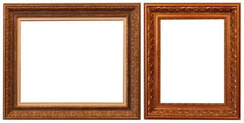 Picture frames isolated on white background set antique gilded gold silver Stockfoto's