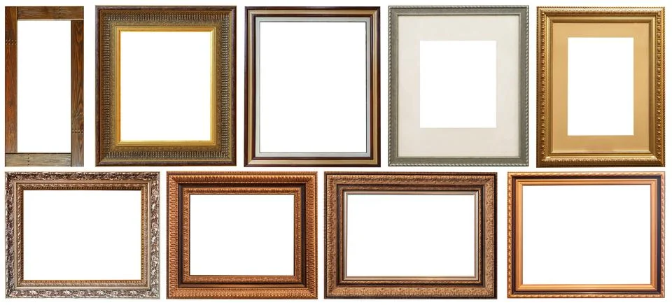 Picture frames isolated on white background antique carved gold 写真素材