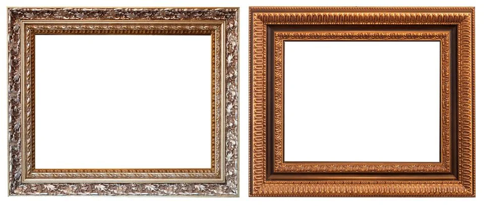 Picture frames isolated on white background antique carved gold 写真素材