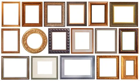 Picture frames isolated on white background antique carved gold Stockfoto's