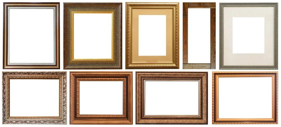 Picture frames isolated on white background antique carved gold 写真素材