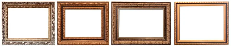 Picture frames isolated on white background antique carved gold Stock Photos