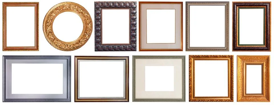 Picture frames isolated on white background antique carved gold 写真素材