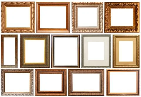 Picture frames isolated on white background antique carved gold 写真素材