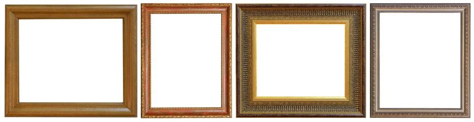 Picture frames isolated on white background set antique gilded gold silver Stock Photos