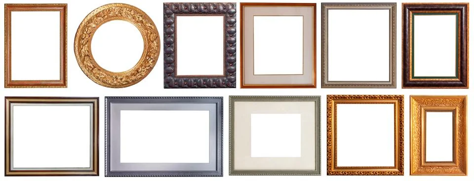 Picture frames isolated on white background antique carved gold 写真素材