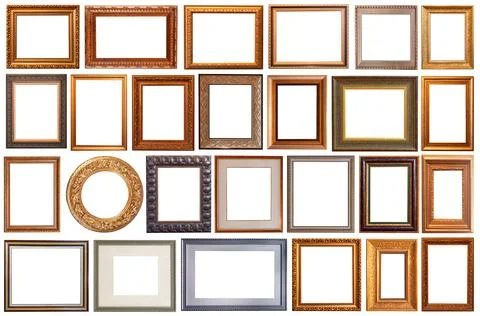 Picture frames isolated on white background antique carved gold 写真素材