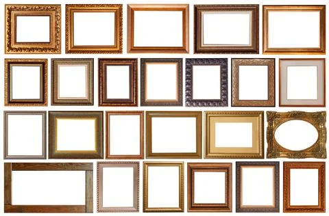 Picture frames isolated on white background set antique gilded gold Foto stock