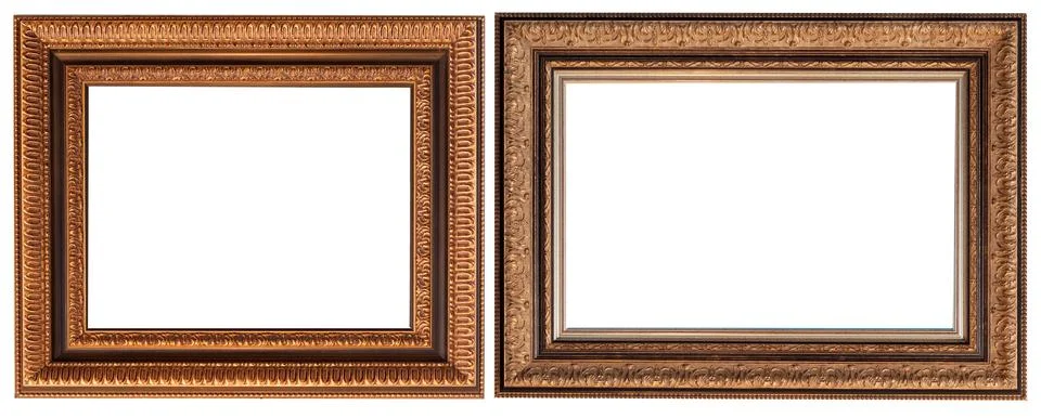 Picture frames isolated on white background set antique gilded gold 스톡 사진