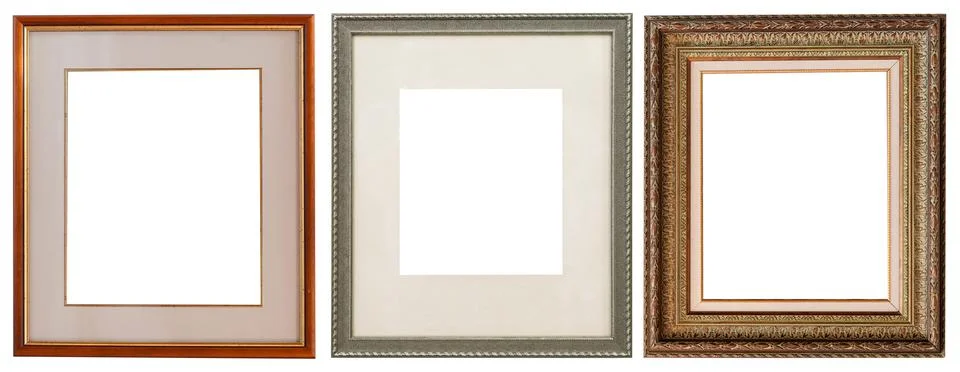 Picture frames isolated on white background set antique gilded gold Stock Photos