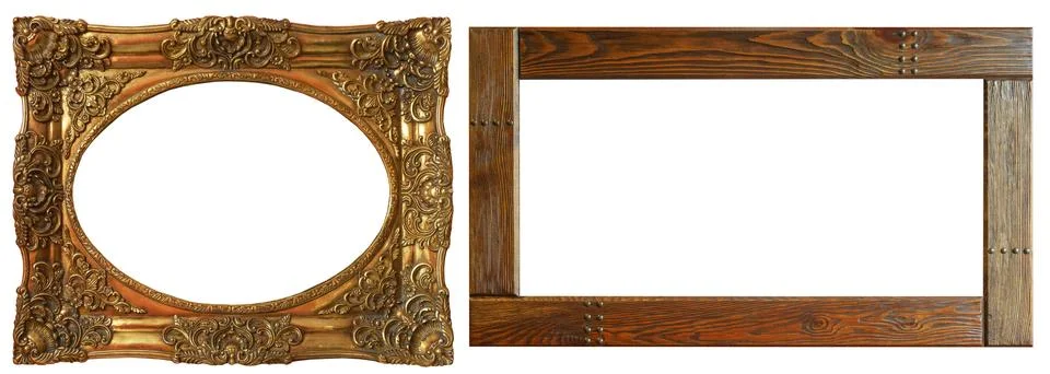 Picture frames isolated on white background set antique gilded gold Stock Photos