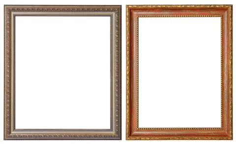 Picture frames isolated on white background set antique gilded gold Stock Photos