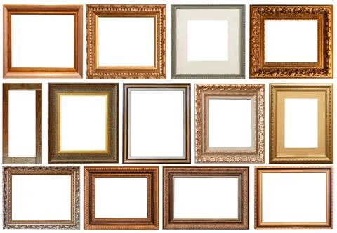 Picture frames isolated on white background antique carved gold Foto stock