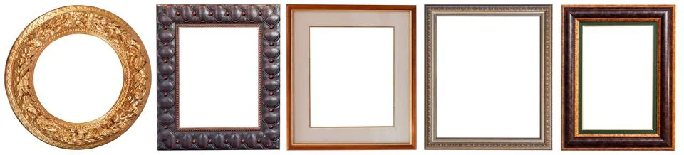 Picture frames isolated on white background antique carved gold Foto stock