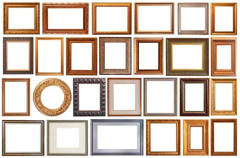 Picture frames isolated on white background antique carved gold Foto stock