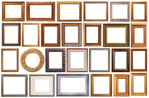 Picture frames isolated on white background antique carved gold Foto stock
