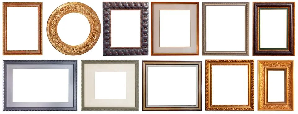 Picture frames isolated on white background antique carved gold Foto stock
