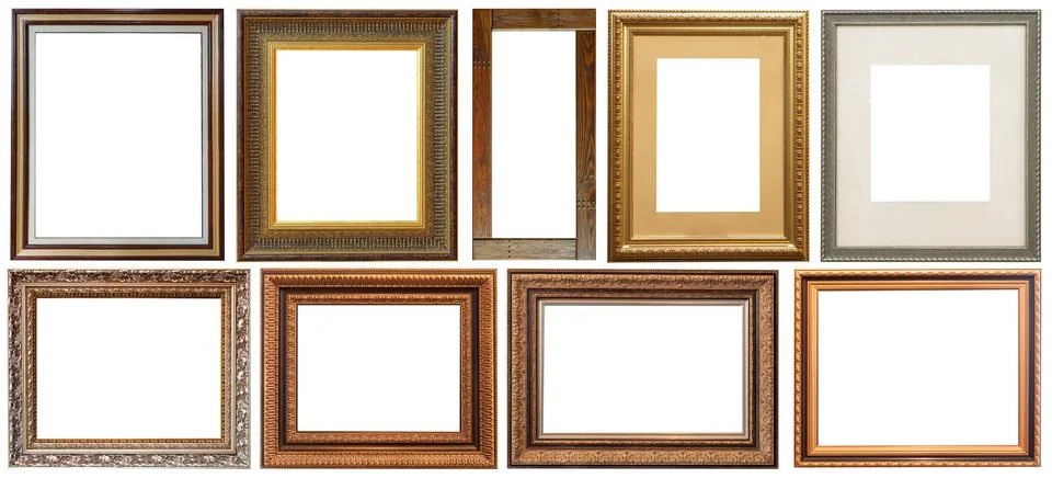 Picture frames isolated on white background antique carved gold Foto stock