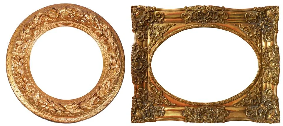 Picture frames isolated on white background set antique gilded gold Foto stock